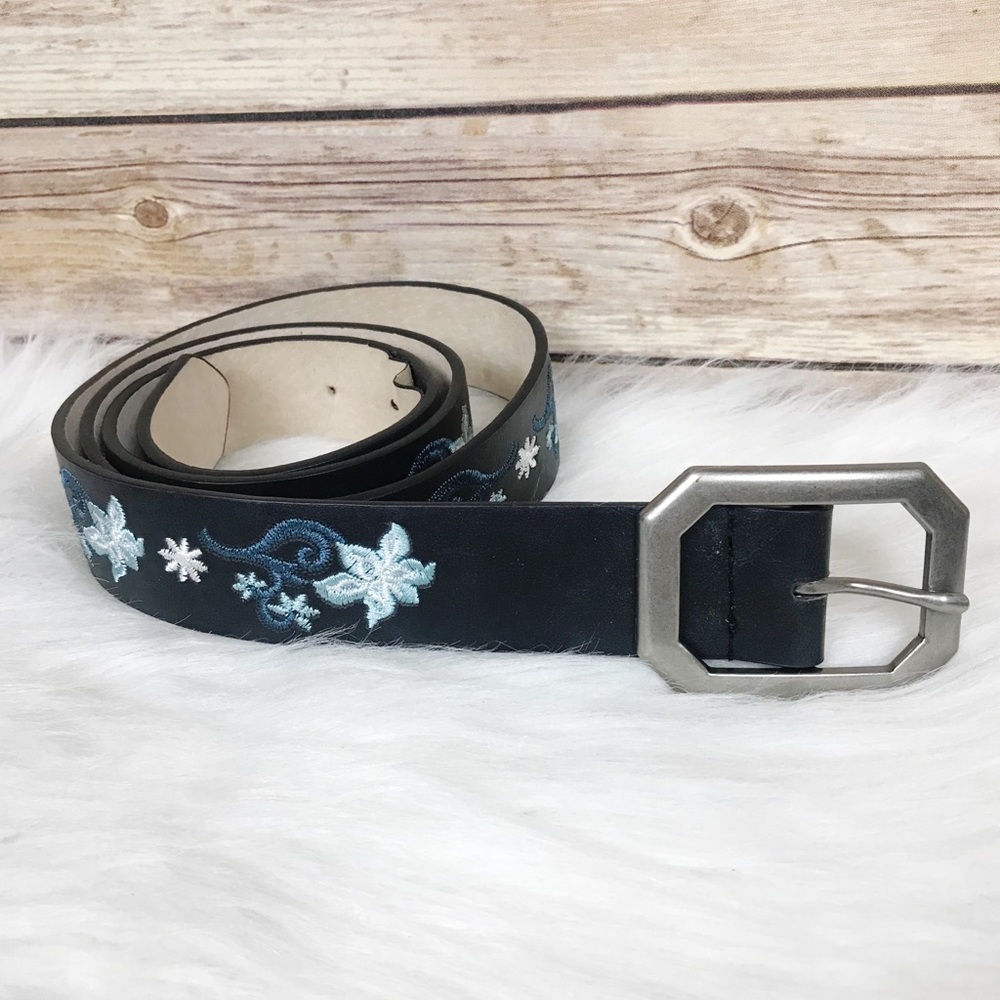 Vintage Embroidered Floral Leather Belt - 47”